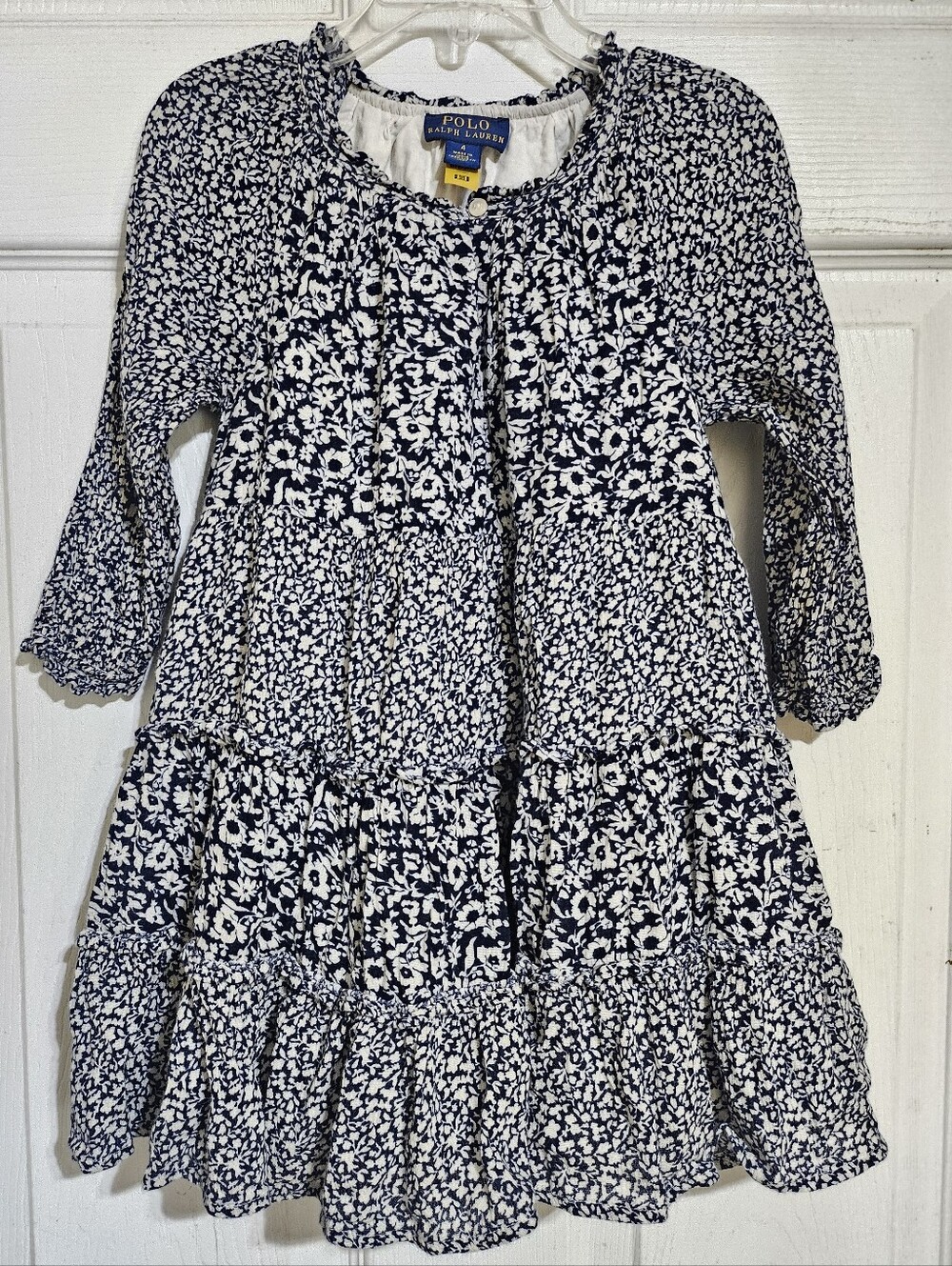 POLO RALPH LAUREN GIRL'S MIXED FLORAL PRINT DRESS SIZE 4 NAVY/WHITE
